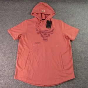 Under Armour Project Rock Hoodie Men Medium Orange Pink Short Sleeve BrahmaBull